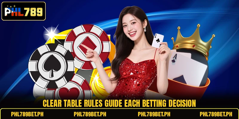 Clear table rules guide each betting decision Clear table rules guide each betting decision