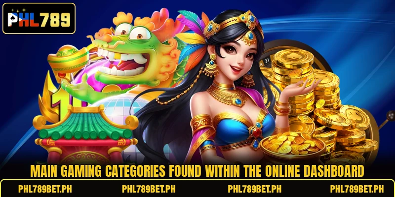 Main gaming categories found within the online dashboard