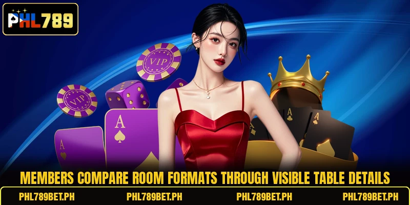 Members compare room formats through visible table details Members compare room formats through visible table details