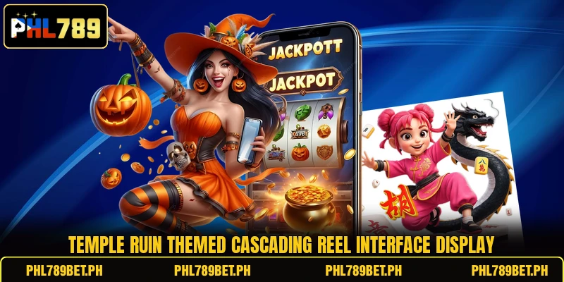 Temple ruin themed cascading reel interface display Temple ruin themed cascading reel interface display