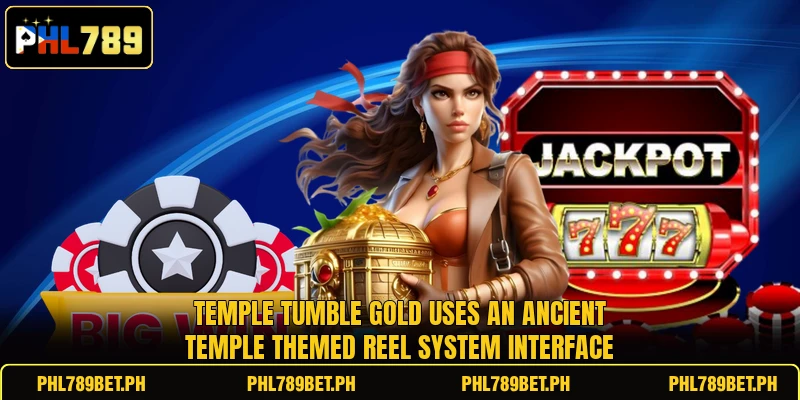 Temple Tumble Gold uses an ancient temple themed reel system interface Temple Tumble Gold uses an ancient temple themed reel system interface